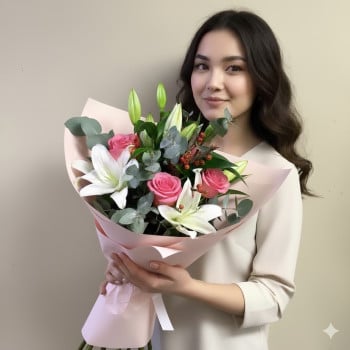 Букет из роз и лилий Букет из роз и лилий