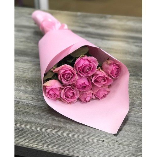 Купить на заказ Букет из 9 розовых роз с доставкой в Павлодаре
